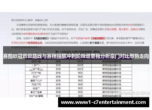 赛前欧冠晋级路线与赛程提醒冲刺阶段谁更稳分析豪门对比形势走向